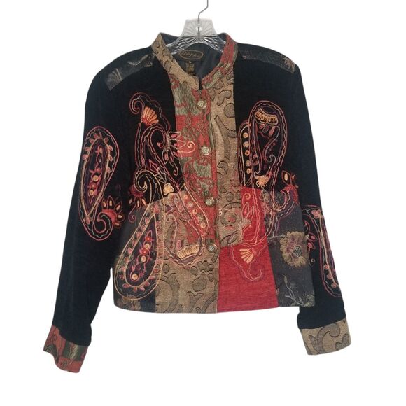 Vtg Alex Kim Jacket Womens Petite Large Patchwork Art to Wear Tapestry Blazer - Picture 9 of 10